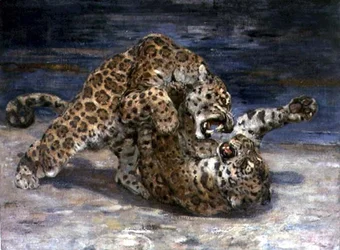 Leopards Fighting, ca. 1910 (olie på lærred)