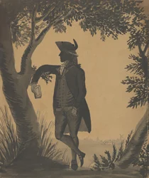 Ung mand læner sig op ad et træ med en bog, ca. 1780-89.
