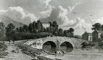 Greta Hall og Keswick Bridge, graveret af E. Francis, 1842