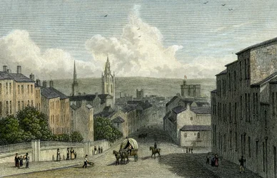Newcastle fra Westgate Hill, graveret af Edward Finden, 1830