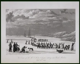 Besætningerne på H.M.S. Hecla und Griper skærer ind i Winter Harbour, 26. september 1819, fra 