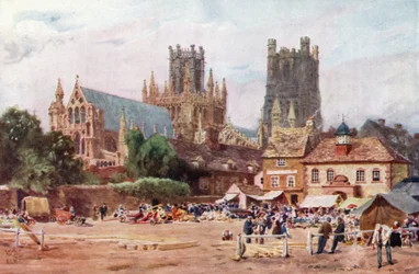 Ely, markedspladsen (farve litho)