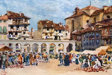 Segovia, Plaza Mayor (farve litho)