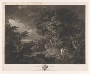 Stormfuldt landskab med Dido og Aeneas Dido og Aeneas (titel på objekt)