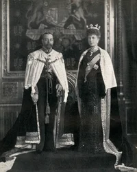 Kong George V og Queen Mary ved deres første åbning af parlamentet, 6. februar 1911, 1951.