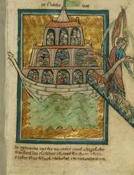 Dyrene kommer ind i Noahs ark, ca. 1250 (blæk og maling på pergament)