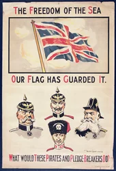 "Havets frihed Vores flag har beskyttet det. Hvad ville disse pirater og løftebrydere gøre?", plakat fra 1. verdenskrig, ca. 1915
