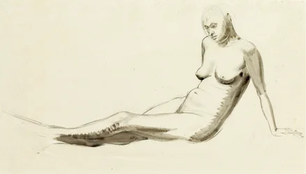 Siddende nøgen, ca. 1919 (pen og vask over blyant)