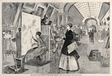 Kunststuderende og kopister i Louvre-galleriet, Paris
