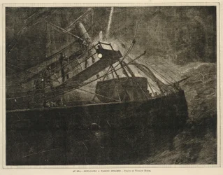 Til søs - signalerer til et forbipasserende dampskib, fra Hver lørdag, 8. april 1871