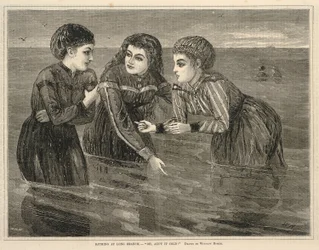 Badning ved Long Branch, --"Åh, er det ikke koldt!", fra Every Saturday, 26. august 1871