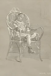 Barn siddende i en kurvestol, 1874