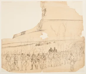Tegning, En infanterikolonne på march, 1862