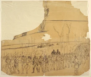 Tegning, En infanterikolonne på march, 1862