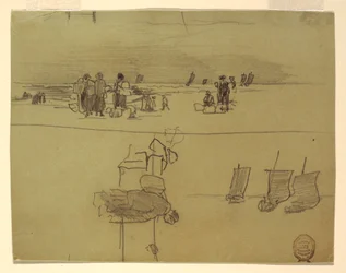 Tegning, Strandscene med kvinder, der bærer kurve, Cullercoats, England, 1881-82