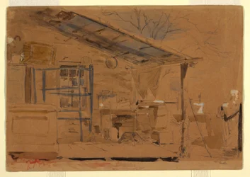Tegning, Hus med veranda, ca. 1858-60