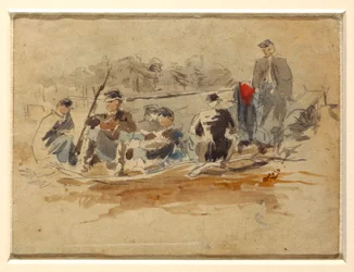 Tegning, Soldater siddende i en gruppe, 1862
