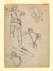 Tegning, Studier af soldater, der sigter, 1862