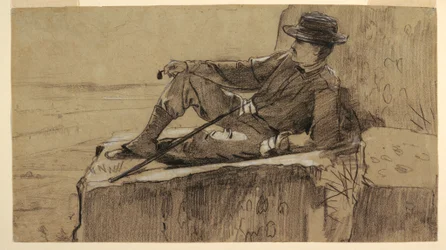 Tegning, studie til "Mountain Climber Resting", 1868-69