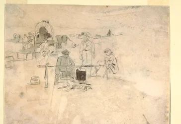 Tegning, To studier af en hornblæser, 1862-64