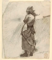 Tegning, Kvinde kigger ud over havet, Cullercoats, England, 1881-82