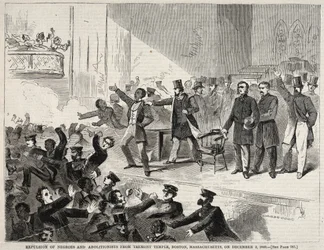 Fordrivelsen af sorte mennesker og abolitionister fra Tremont Temple, Boston, Massachusetts..., 1860.