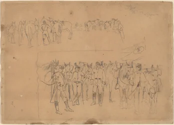 Officerer og heste i hvile, 1864.