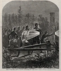 Oprørere uden for deres værker i Yorktown Rekognoscering med mørke lanterner, 1862.