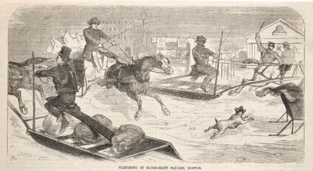 Kanekørsel på Haymarket Square, Boston, 1859.