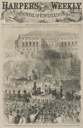 Den indledende procession i Washington passerer porten til Capitol Grounds (Fra en skitse af vores særlige kunstner), 1861 (trægravering)