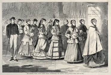 The Morning Walk - Young Ladies School Promenading the Avenue, 1868.