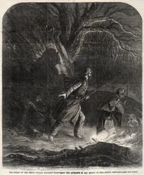 Vagten fra det 10. Indiana-regiment opdager oprørernes fremrykning ved Mill Spring, Kentucky