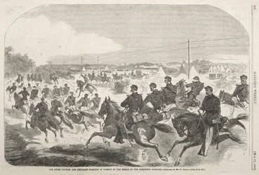 Unionens kavaleri og artilleri starter forfølgelsen af oprørerne op ad Yorktown Turnpike