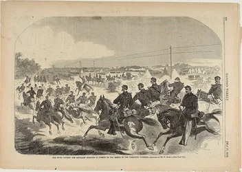 Unionens kavaleri og artilleri starter forfølgelsen af oprørerne op ad Yorktown Turnpike