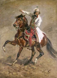 General Tadeusz Kościuszko (1746-1817) til hest, skitse til «Panoramaet over Racławice», 1893