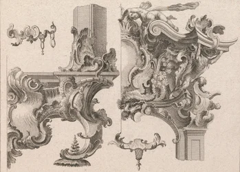 Forslag til udsmykning af nederste højre og øverste højre på en alterramme..., trykt ca. 1750-56.