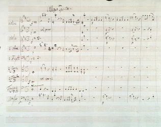 Side med partitur af Symphony NO. 8 i D-dur af Mozart (1768)