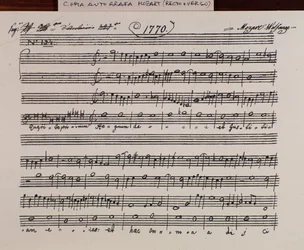 Nodeside til Querite primum regnum dei af Mozart for at opnå titlen på Accademia Filarmonico, korrigeret version af fader Martini (1770)