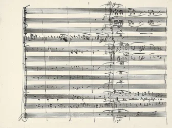 Wolfgang Amadeus Mozart (1756-1791) østrigsk komponist. Autograf på slutningen af ​​ildmusikken og begyndelsen på duetten Paminas og Taminos (Vi gik gluten gennem ild) fra Tryllefløjten. 1791