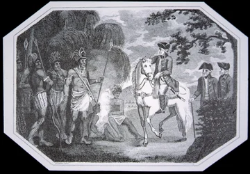 General Burgoyne og indianerne i 1777, indgraveret af J. Taylor, fra 