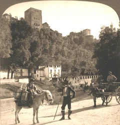 Mure og tårne i Alhambra, Granada, Spanien, 1896.