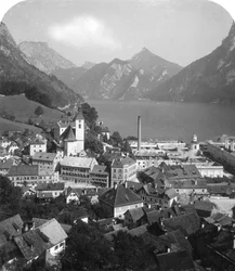 Ebensee og Traunsøen, Salzkammergut, Østrig, omkring 1900-tallet.