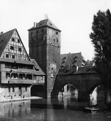 Henkersteg The Hangmans Bridge, Nürnberg, Bayern, Tyskland, ca. 1900-tallet.