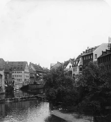 Fleischbrucke Meat Bridge, Nürnberg, Tyskland, omkring 1900-tallet.