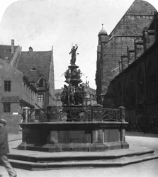 Tugendbrunnen, Nürnberg, Bayern, Tyskland, c1900