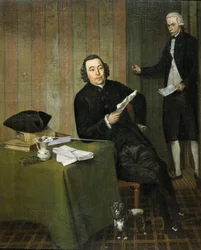 Wernerus Köhne (1725/26-88), notar i Haarlem, med hans kontorist Jan Bosch