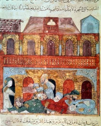 Den omvandrende navigatør Abu Zayd (Abu Zayd, Abu Zayd) og de sovende købmænd Abu Mohammed al-Kasim ibn Ali Hariri (1054-1122) oplyst af Yahya Mahmud al-Wasiti (al-Wasiti) i