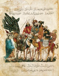 Karavane af arabiske handelsmænd, miniature fra Maqamat (Møderne) af Al-Hariri, ca. 1240