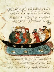 Ms Ar 5847 f.67, Boat on the Euphrates, miniature fra 