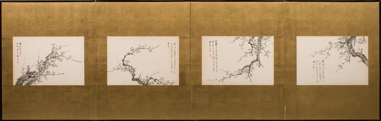 Prunusblomster, foldeskærm, Edo-perioden 1844 (blæk på papir) (se også 752778-82)